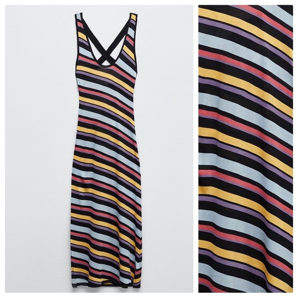 NWT. Zara Diagonal Striped Knitted Midi Dress. Size S. - Picture 4 of 9